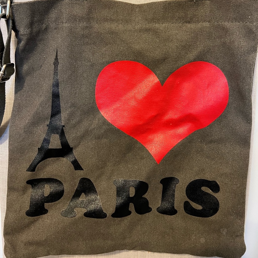 Canvas tote bag, “ I ❤️ Paris “ , grey tote bag